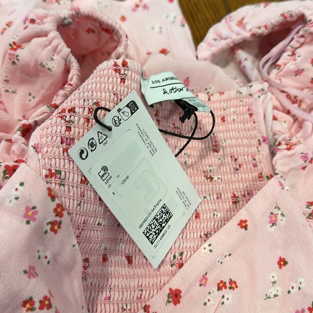 NWT & Other Stories Puff Sleeve Midi Dress with Slit in Pink Floral size 10 - Picture 8 of 8